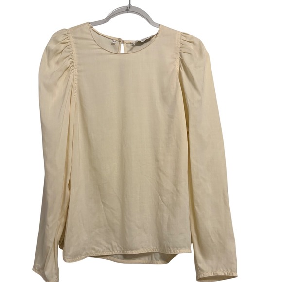 Rebecca Taylor Cream Puff Sleeve Blouse Women's Size Large Long Sleeve Top - Picture 1 of 7